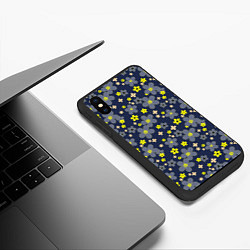 Чехол iPhone XS Max матовый Лимонного цвета цветы на серо-синем фоне, цвет: 3D-черный — фото 2