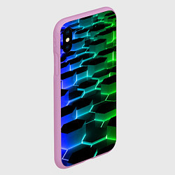 Чехол iPhone XS Max матовый Неоновые шестиугольники, цвет: 3D-сиреневый — фото 2