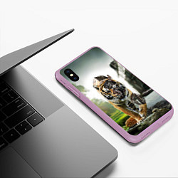 Чехол iPhone XS Max матовый Кибернетический тигр, цвет: 3D-сиреневый — фото 2