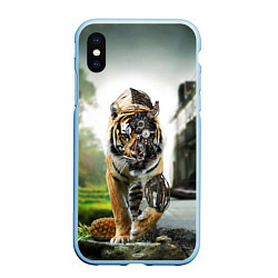 Чехол iPhone XS Max матовый Кибернетический тигр, цвет: 3D-голубой