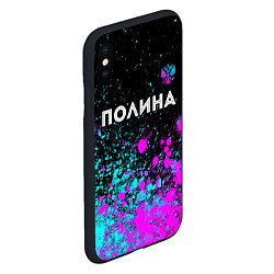 Чехол iPhone XS Max матовый Полина и неоновый герб России: символ сверху, цвет: 3D-черный — фото 2