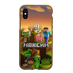 Чехол iPhone XS Max матовый Максим Minecraft, цвет: 3D-коричневый