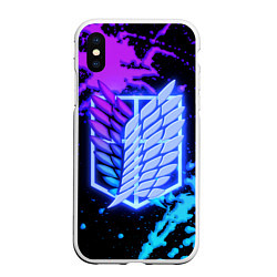 Чехол iPhone XS Max матовый Attack on Titan neon, цвет: 3D-белый