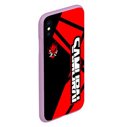 Чехол iPhone XS Max матовый Cyberpunk 2077 - Надпись Samurai, цвет: 3D-сиреневый — фото 2