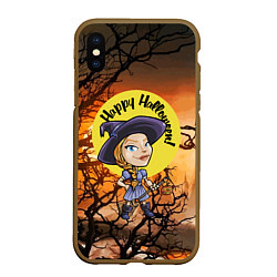 Чехол iPhone XS Max матовый Happy Halloween - Witch, цвет: 3D-коричневый