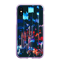 Чехол iPhone XS Max матовый Огни большого города - Глитч, цвет: 3D-сиреневый