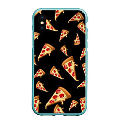 Чехол iPhone XS Max матовый Куски пиццы на черном фоне, цвет: 3D-мятный