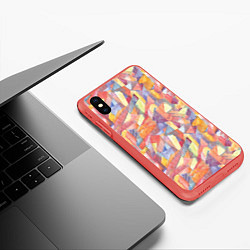 Чехол iPhone XS Max матовый Оранжевая мозаика акварель, цвет: 3D-красный — фото 2