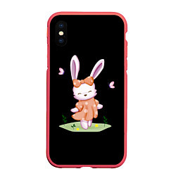 Чехол iPhone XS Max матовый Крольчонок С Бантиком На Чёрном Фоне