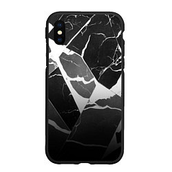 Чехол iPhone XS Max матовый Черно-белый мрамор с трещинами, цвет: 3D-черный