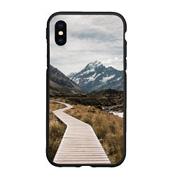 Чехол iPhone XS Max матовый Дорога посреди поля в горах, цвет: 3D-черный