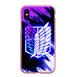 Чехол iPhone XS Max матовый Attack on Titan - logo neon