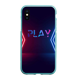 Чехол iPhone XS Max матовый Play неоновые буквы и красно синие полосы, цвет: 3D-мятный