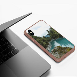 Чехол iPhone XS Max матовый Река, лес и скалы, цвет: 3D-коричневый — фото 2