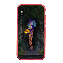 Чехол iPhone XS Max матовый Ведьма с тыквой и в крутых колготках - Halloween, цвет: 3D-красный