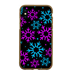 Чехол iPhone XS Max матовый Неоновые снежинки, цвет: 3D-коричневый
