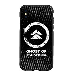 Чехол iPhone XS Max матовый Ghost of Tsushima с потертостями на темном фоне, цвет: 3D-черный