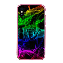 Чехол iPhone XS Max матовый Разноцветный неоновый дым, цвет: 3D-розовый