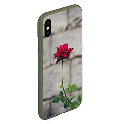 Чехол iPhone XS Max матовый Роза на фоне серой стены, цвет: 3D-темно-зеленый — фото 2