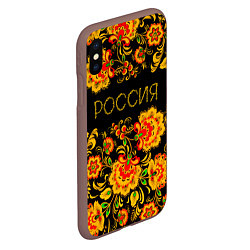 Чехол iPhone XS Max матовый РОССИЯ роспись хохлома, цвет: 3D-коричневый — фото 2