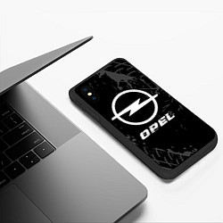 Чехол iPhone XS Max матовый Opel speed на темном фоне со следами шин, цвет: 3D-черный — фото 2