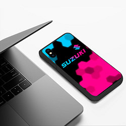 Чехол iPhone XS Max матовый Suzuki - neon gradient: символ сверху, цвет: 3D-черный — фото 2