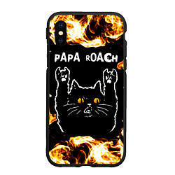 Чехол iPhone XS Max матовый Papa Roach рок кот и огонь