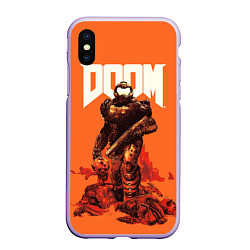 Чехол iPhone XS Max матовый DOOM - Doomguy, цвет: 3D-светло-сиреневый