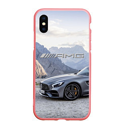 Чехол iPhone XS Max матовый Mercedes AMG V8 Biturbo cabriolet - mountains