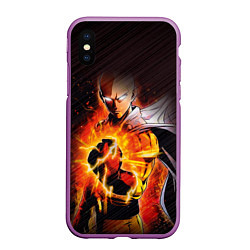 Чехол iPhone XS Max матовый One Punch-Man-красный кулак, цвет: 3D-фиолетовый