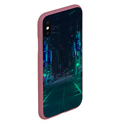 Чехол iPhone XS Max матовый Неоновая ночная улица, цвет: 3D-малиновый — фото 2