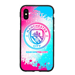 Чехол iPhone XS Max матовый Manchester City neon gradient style