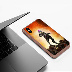 Чехол iPhone XS Max матовый Кварианка стоит на горе трупов в свете огня, цвет: 3D-коричневый — фото 2