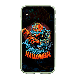 Чехол iPhone XS Max матовый Жуткий Хэллоуин Halloween, цвет: 3D-салатовый