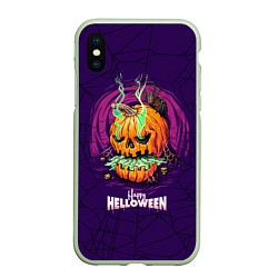 Чехол iPhone XS Max матовый Злобная тыква Хэллоуин, цвет: 3D-салатовый