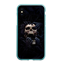 Чехол iPhone XS Max матовый Hands on skull, цвет: 3D-мятный