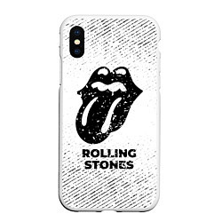 Чехол iPhone XS Max матовый Rolling Stones с потертостями на светлом фоне, цвет: 3D-белый