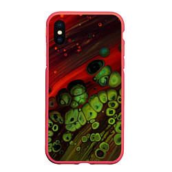 Чехол iPhone XS Max матовый Абстрактные красный песок и зелёные камни