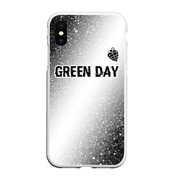 Чехол iPhone XS Max матовый Green Day glitch на светлом фоне: символ сверху, цвет: 3D-белый