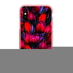 Чехол iPhone XS Max матовый Тюльпаны - поле красных цветов, цвет: 3D-баблгам