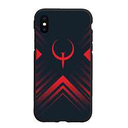 Чехол iPhone XS Max матовый Красный символ Quake на темном фоне со стрелками