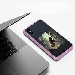 Чехол iPhone XS Max матовый Енот на ракете, цвет: 3D-сиреневый — фото 2
