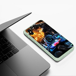 Чехол iPhone XS Max матовый Космическая схватка из кабины пилота, цвет: 3D-салатовый — фото 2