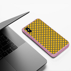 Чехол iPhone XS Max матовый Черно-желтый клетчатый узор, цвет: 3D-розовый — фото 2