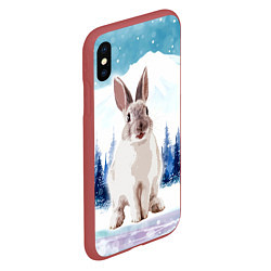 Чехол iPhone XS Max матовый Кролик в зимнем лесу, цвет: 3D-красный — фото 2