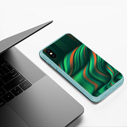 Чехол iPhone XS Max матовый Абстрактные объёмные полосы, цвет: 3D-мятный — фото 2