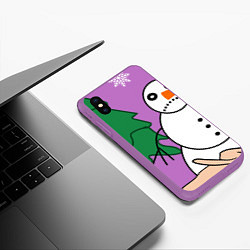 Чехол iPhone XS Max матовый Собака писает на снеговика, цвет: 3D-фиолетовый — фото 2