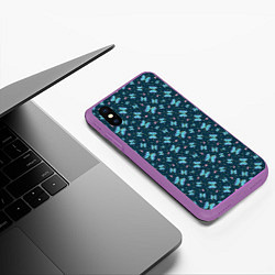 Чехол iPhone XS Max матовый Бабочки и цветы на фоне точек, цвет: 3D-фиолетовый — фото 2