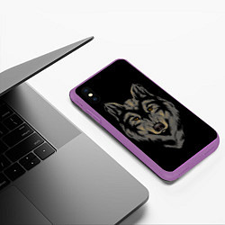 Чехол iPhone XS Max матовый Голова серого волка, цвет: 3D-фиолетовый — фото 2