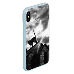 Чехол iPhone XS Max матовый Halloween - чёрный кот на ведьмином доме, цвет: 3D-голубой — фото 2